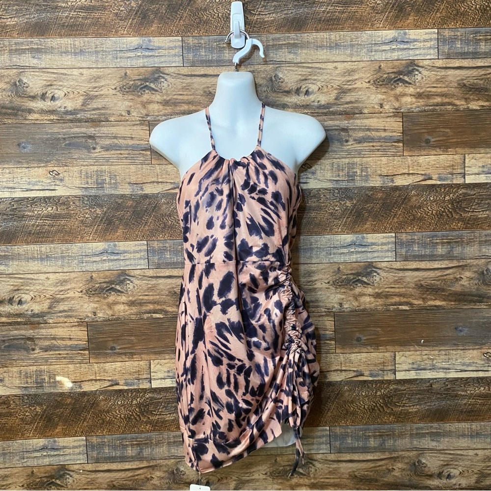 Blush mark Animal Print Pink and Blue printed Rutched dress in medium M